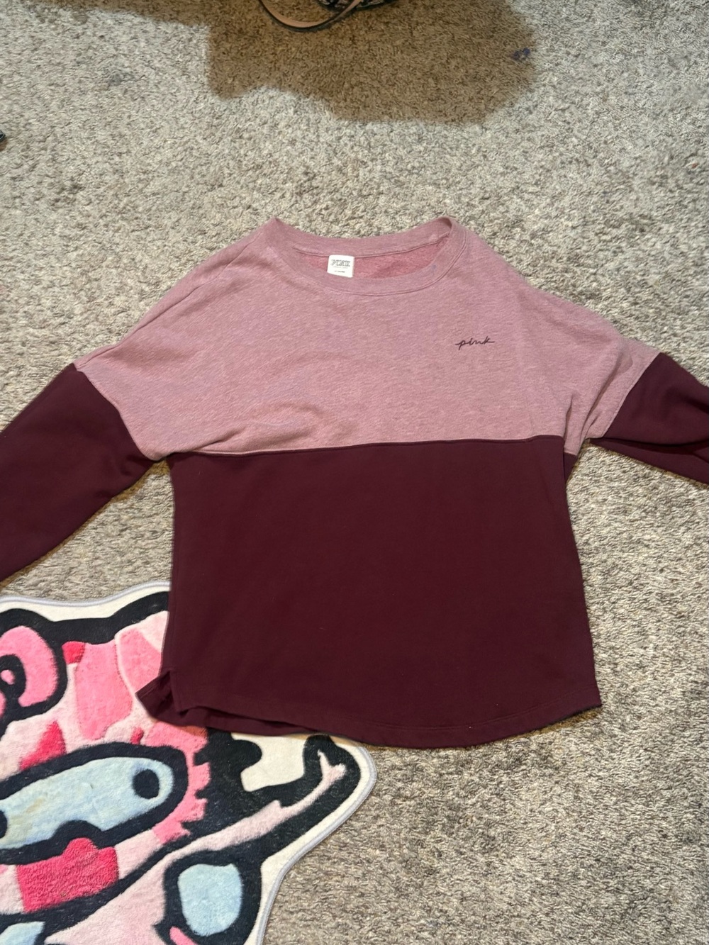 PINK Victoria's Secret Two-Tone Crewneck Sweatshirt - Dusty Pink & Burgundy